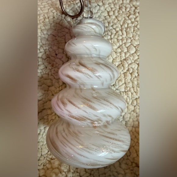 White and Gold Swirl hand blown glass hanging Ornament - Picture 2 of 6